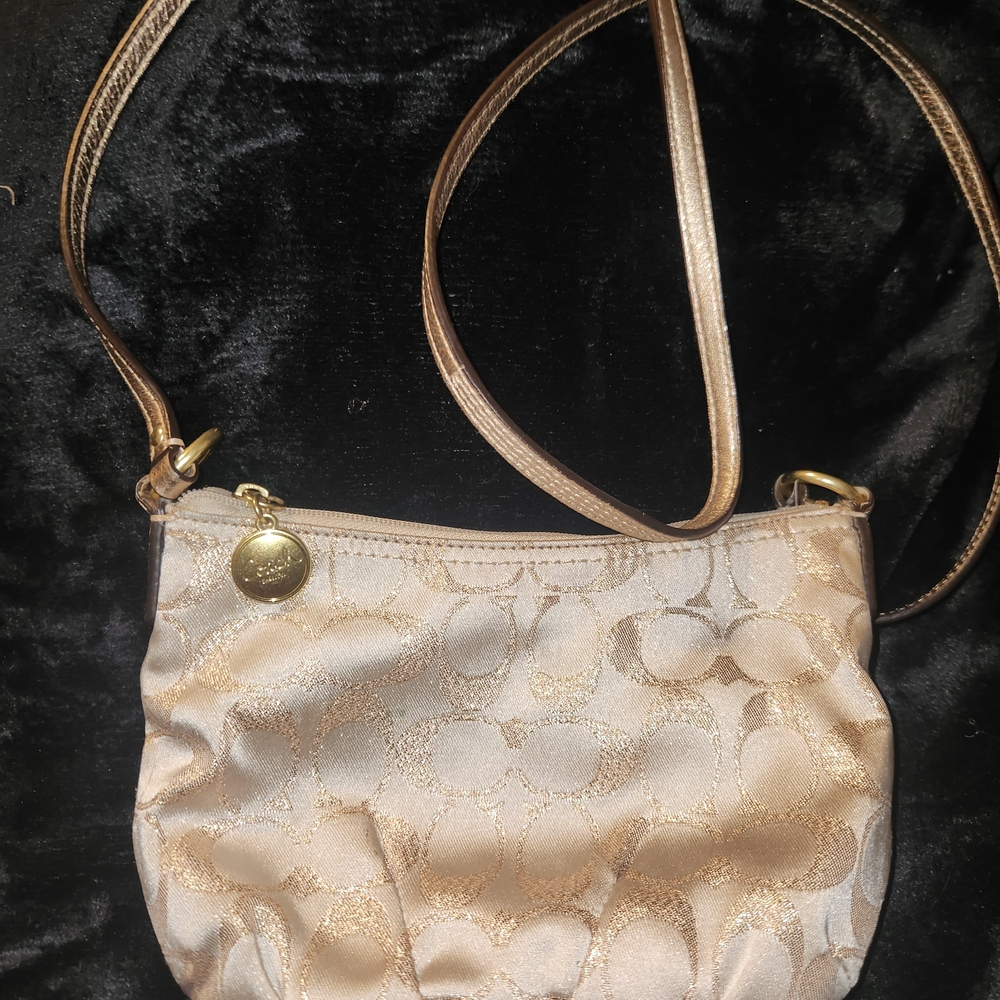 Coach Gold Metallic Jacquard Crossbody Like New